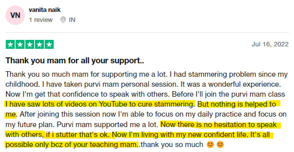 Trustpilot review from Vanita Naik